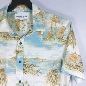 Thomas Sterling London Mens Hawaiian Shirt Size Medium Aloha Sailboat Palm Tree